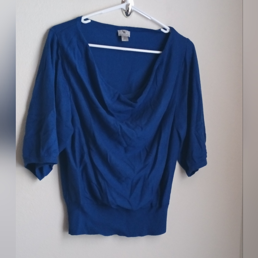 Worthington Blouse Women L Blue Cowl Neck Top Elegant Versatile Office Academia